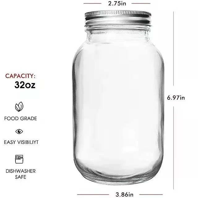 8oz 16oz 32oz Empty Clear Canning Ginger Food Storage Glass Wholesale Mini Ball Mason Jar with Lids for Canning